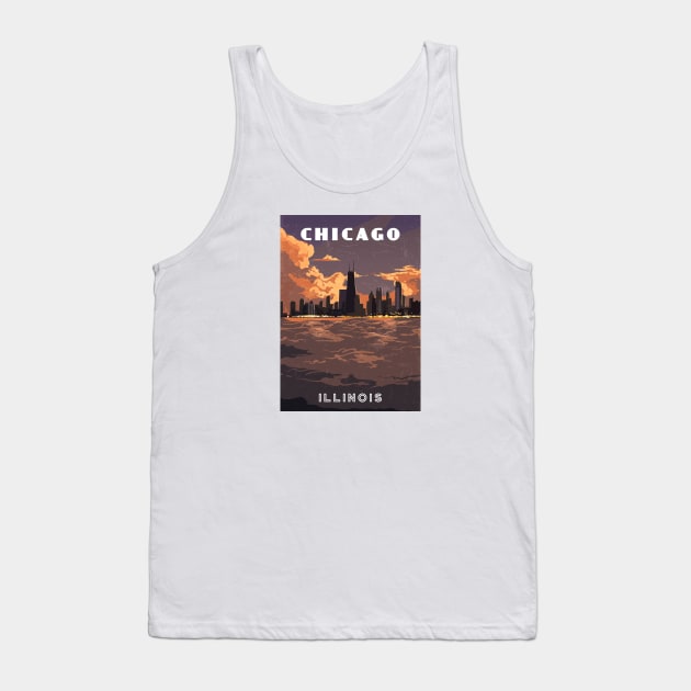 Chicago, Illinois, USA. Sunset.Retro travel poster Tank Top by GreekTavern